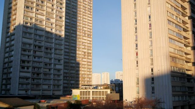 Sunrise on urban buildings (Paris - Olympiades, France)