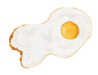Fried egg close-up, scrambled eggs close-up. Fast food, breakfast, scrambled eggs. Watercolor illustration isolated on white background.