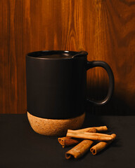 black thermo mug with cork bottom
