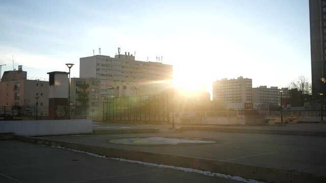Sunrise on urban view (Paris - Olympiades, France)