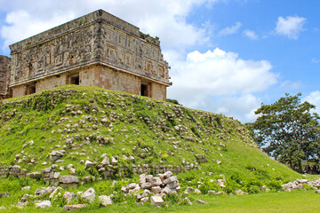 The Governor palace, famous building at Uxmal archaeological and historical site, ancient Mayan...