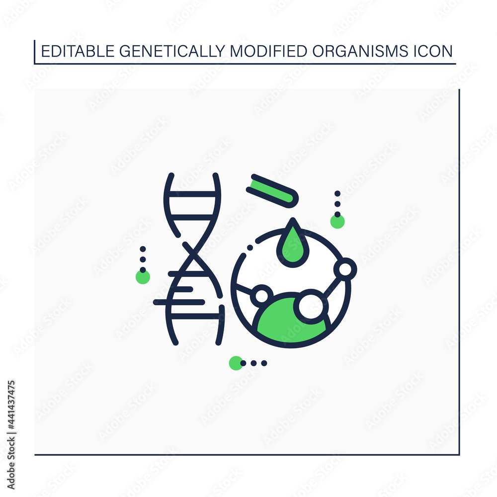 Poster mutation gene line icon. artificial mutation process. adding new materials to dna. gene change. new 