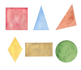 Educational geometric shapes set. Watercolor illustration.