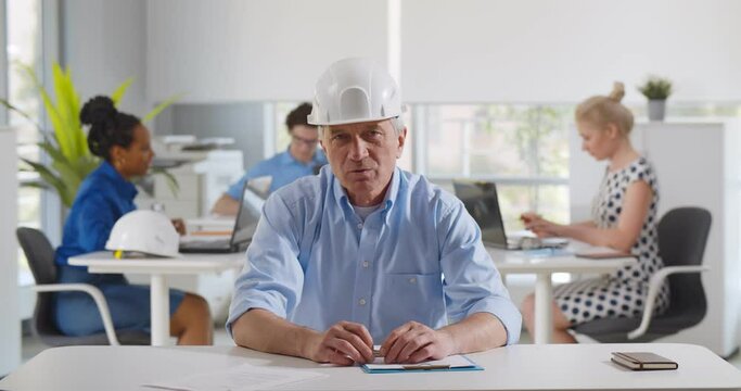Portrait of mature architect having online video conference