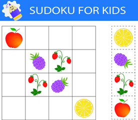 Sudoku for kids. Logical thinking training. Activity page with pictures. Puzzle game.