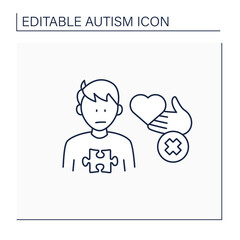 Neurodevelopmental disorder line icon.Empathy lack. Unsocial actions. Autism spectrum disorder concept.Isolated vector illustration.Editable stroke