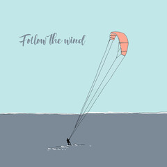 Extreme Air Kiteboarding with text follow the wind