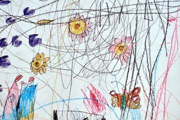 Child Scribble On The Wall. selective focus