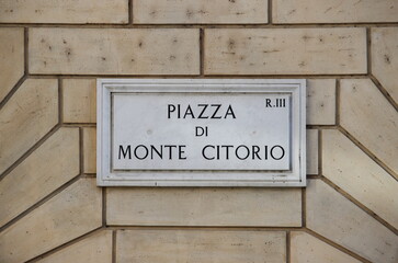 Montecitorio street sign in Rome, Italy