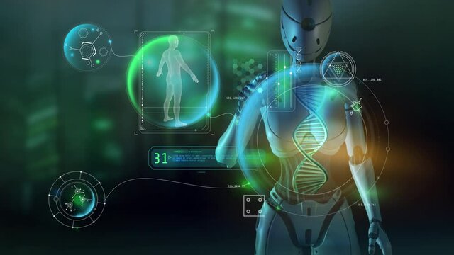 Alien artificial intelligence studies the human structure.