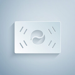 Paper cut South Korea flag icon isolated on grey background. Paper art style. Vector