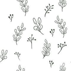 Leaves and branches seamless pattern. Floral background texture. Monochromatic nature design.