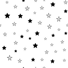 Star doodles seamless pattern. Hand drawn stars illustrations, background texture. Monochromatic.