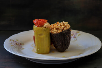 Stuffed Eggplant and Zucchini in a White Plate