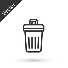 Grey line Trash can icon isolated on white background. Garbage bin sign. Recycle basket icon. Office trash icon. Vector
