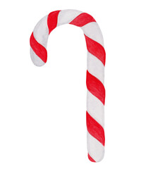 Watercolor illustration of caramel with red and white stripes. Walking stick dessert, food, pradnik. New Year. Isolated.
