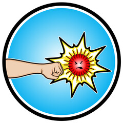 vector illustration of hand hitting the corona virus corona a concept of beating the pandemic