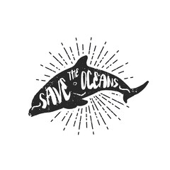 Jumping dolphin, vintage flat vector emblem art