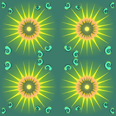 Abstract seamless pattern sun with seashells. Vector graphics