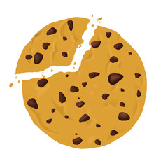 Digital illustration. Chocolate chip cookies. Food for tea, menu, dessert, pastry. Isolated on a white background.