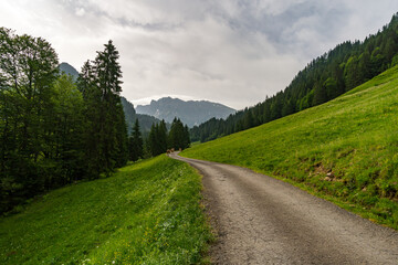 Fototapeta na wymiar Comfortable circular hike near Schönenbach in Vorarlberg, Austria