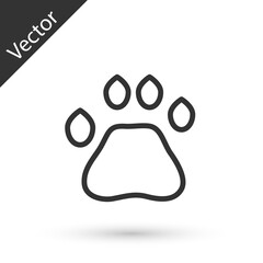 Grey line Bear paw footprint icon isolated on white background. Vector