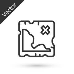 Grey line Pirate treasure map icon isolated on white background. Vector
