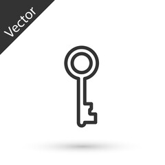 Grey line Old key icon isolated on white background. Vector