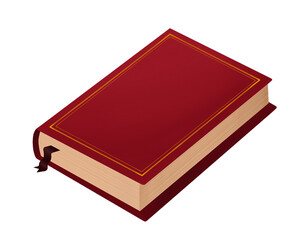 Red book for reading and knowledge with bookmark. Digital illustration isolated on a white background.