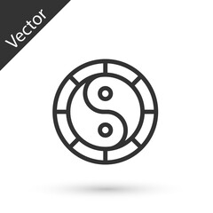 Grey line Yin Yang symbol of harmony and balance icon isolated on white background. Vector