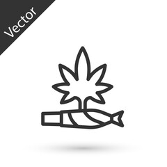 Grey line Marijuana joint, spliff icon isolated on white background. Cigarette with drug, marijuana cigarette rolled. Vector