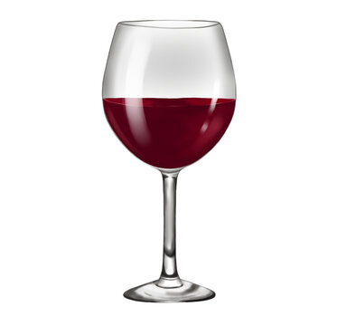 Glass wine goblet with red liquid with it. Alcoholic drink, wine. Digital illustration isolated on a white background.