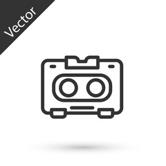 Grey line Retro audio cassette tape icon isolated on white background. Vector