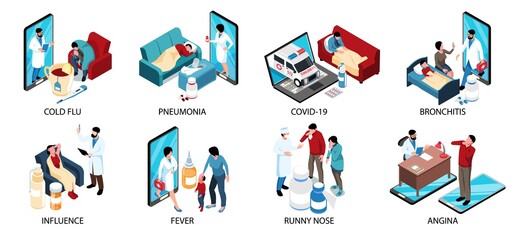 Fototapeta premium Cold Flu Isometric Compositions