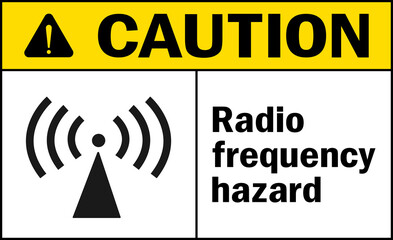 Radio frequency hazard caution sign. Radiation warning signs and symbols.