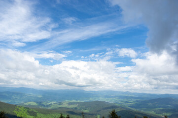 Beautiful landscape of mountain ranges and forests in the Ukrainian carpathians