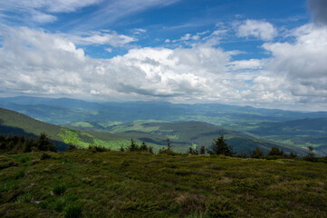 Beautiful landscape of mountain ranges and forests in the Ukrainian carpathians