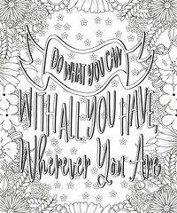 Hand drawn with inspiration word.Coloring for adult and kids. Vector Illustration