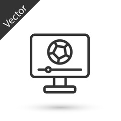 Grey line Football soccer match on TV icon isolated on white background. Football online concept. Vector