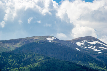 Peaks in the Carpathian mountains in Ukraine. Mountain landscape.