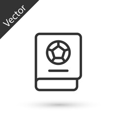Grey line Football learning book icon isolated on white background. Vector