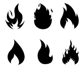 Fire abstract torch Collection black design Flaming on White Background illustration