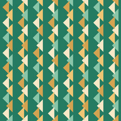 Seamless background with green and beige triangles. Vertical lines of triangles. Geometric background for any use.
