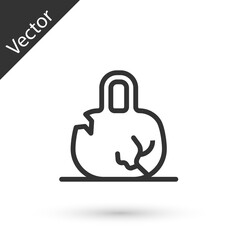 Grey line Broken weight icon isolated on white background. Kilogram weight block for weight lifting and scale. Mass symbol. Vector