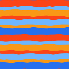 Bright orange and blue wavy stripes. Horizontal stripes. Seamless background for any use.