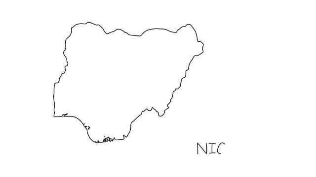 Nigeria map animation line. Black line animation letters drawing on a white background.