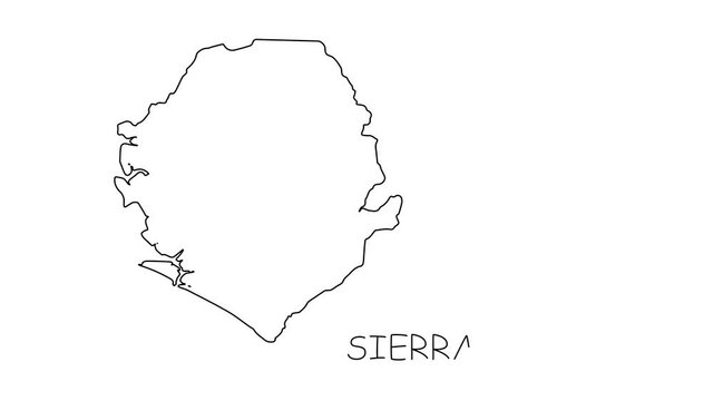 Sierra Leone map animation line. Black line animation letters drawing on a white background.