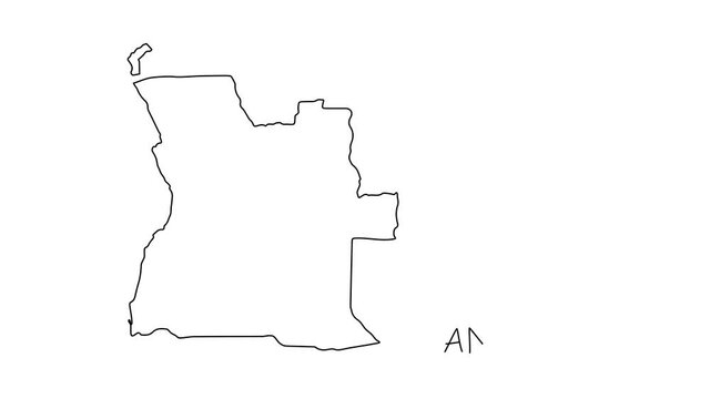 Angola map animation line. Black line animation letters drawing on a white background.