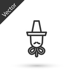 Grey line Traditional korean hat icon isolated on white background. Vector