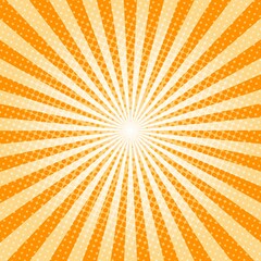 Orange Sunburst Pattern Background. Sunburst with rays background. Vector illustration. Orange radial background. Halftone background.